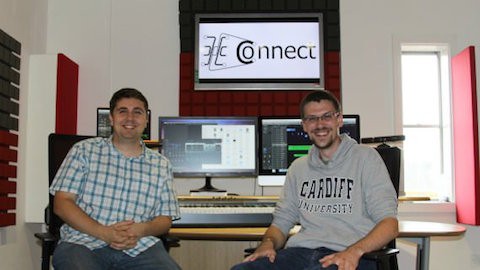 Daniel Bickerton and Timothy Johnston working on Music for Youth production