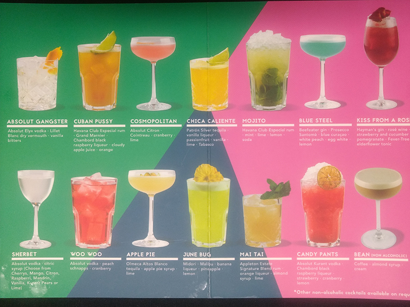 The list of exclusive choice of cocktails available for the Masterclasses 