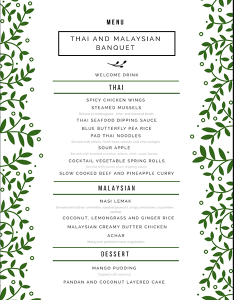 Picture of the Thai Malaysian supper club menu
