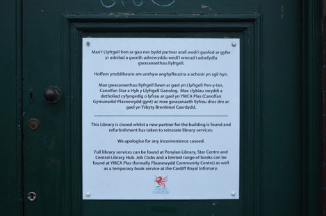 The sign on the library's door