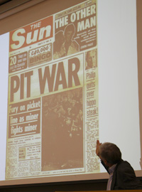 Nicholas Jones with a newspaper headline from the early days of the strike.