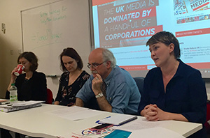 Laura Davison (NUJ), Rachel Howells (JOMEC, Port Talbot Magnet), Steve Jones (ex-Trinity Mirror, NUJ), and Bethan Jenkins AM (Plaid Cymru, South Wales West)