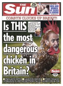Jeremy Corbyn's face on a chicken.