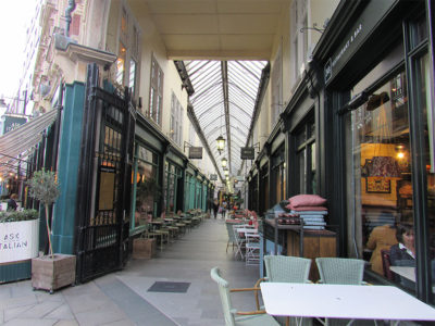 Cardiff arcade view with restaurants and coffee shops