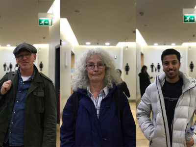 A collage of members of the public outside the public toilets in St David's shopping centre.