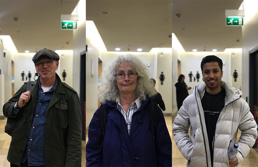 A collage of members of the public outside the public toilets in St David's shopping centre.