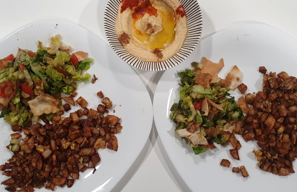 Three plates of homemade Lebanese food
