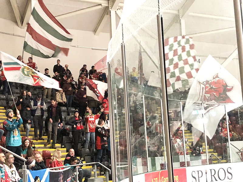 Red Army standing up and cheering during Cardiff Devils double-header weekend