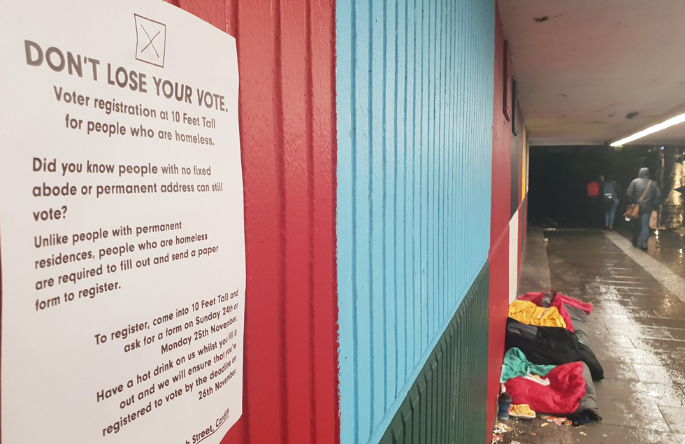 Homeless bedding in Cardiff underpass