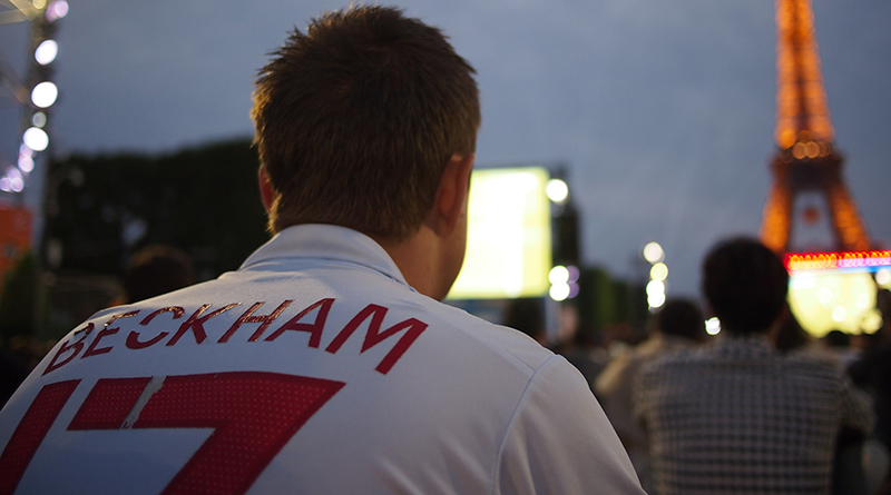 England fan wearing a David Beckham shirt