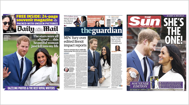 Newspaper front pages, showing the engagement of Prince Harry