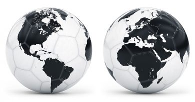 Soccer balls depicted as globes