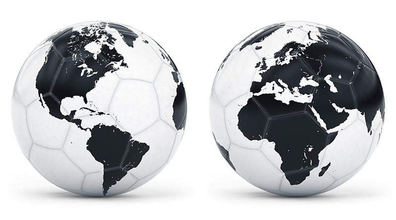 Soccer balls depicted as globes