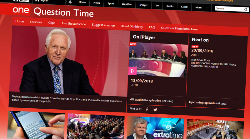 A screen shot of the BBC Question Time website