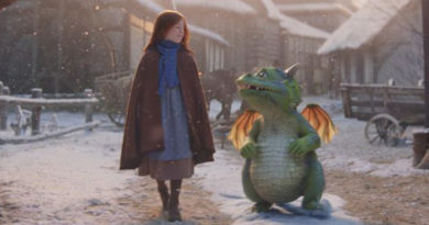 A picture of a young girl and a small green dragon from the John Lewis Christmas advert